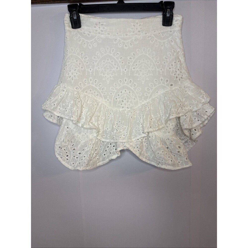 Showpo Womens Tiered Eyelet Mini Skirt 4 White Ruffle Hem‎ Layer Boho Feminine